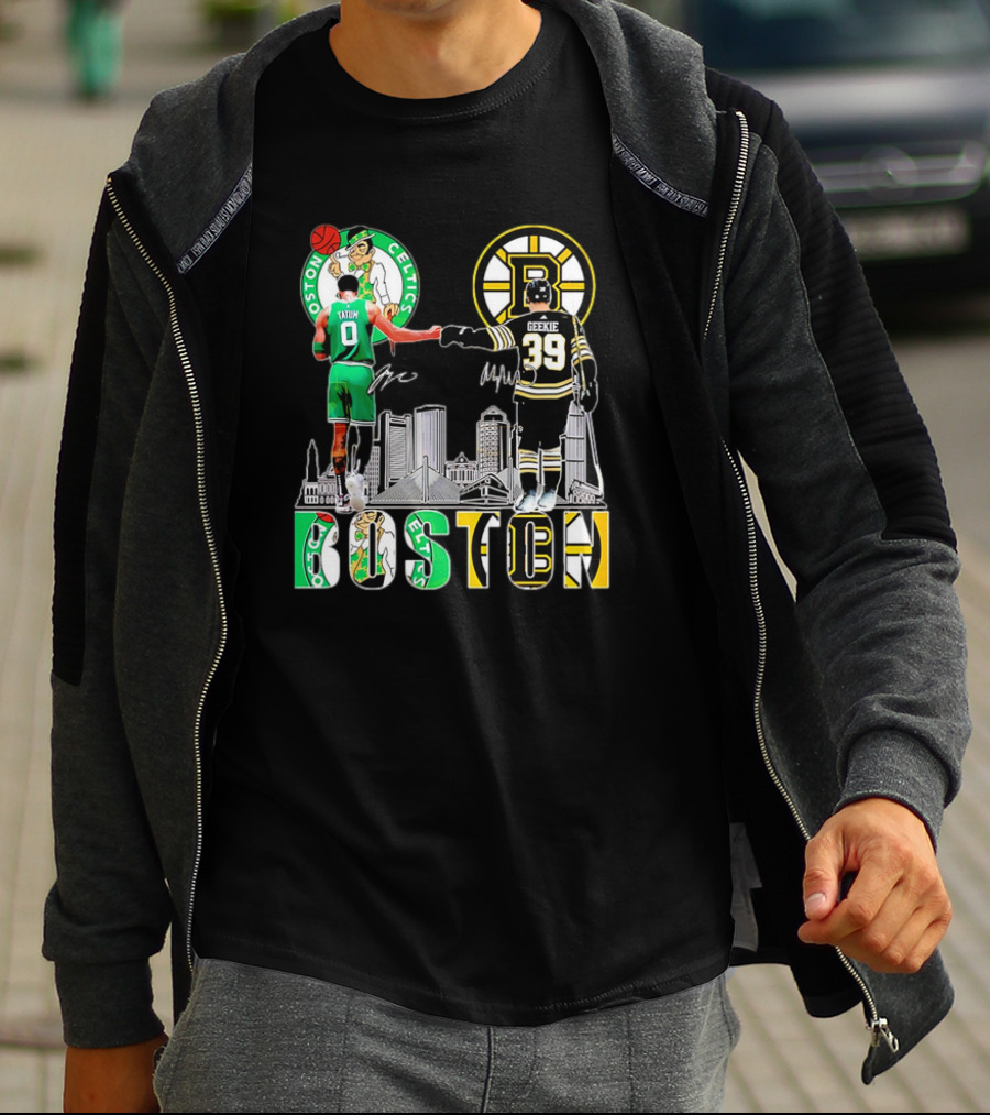 Boston Celtics Jayson Tatum Boston Bruins Morgan Geekie Signatures Skyline T-Shirt