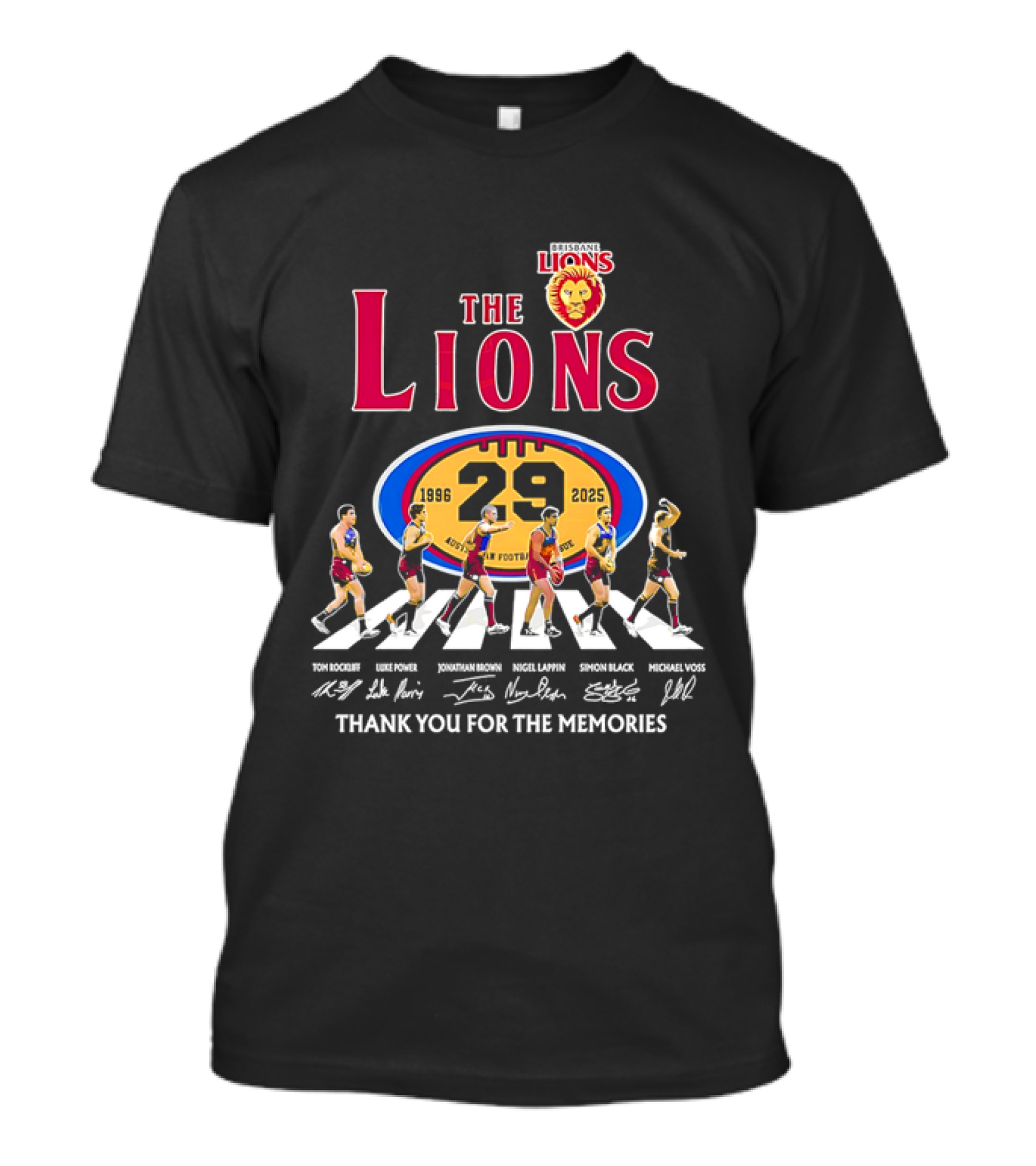Brisbane Lions The Lions 29 Years 1996-2025 Thank You For The Memories Signatures T-Shirt