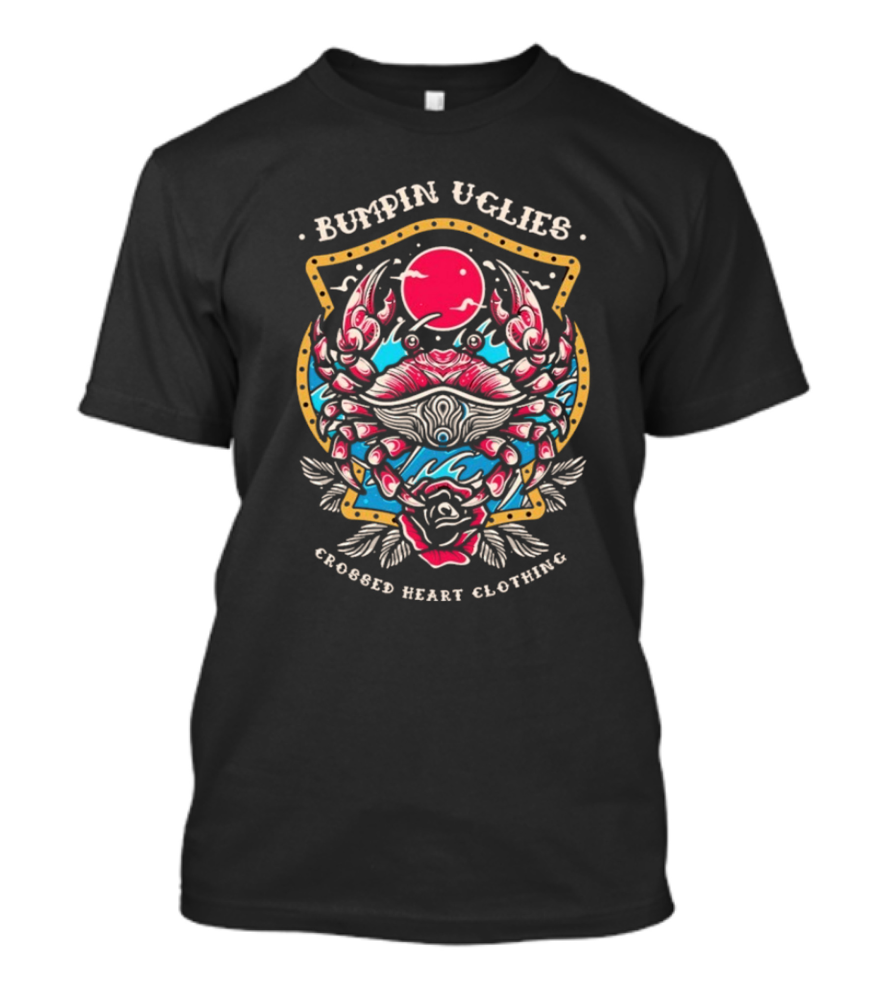 Bumpin Uglies Crossed Heart Clothing Shellraiser Crab Ocean Sun Roses T-Shirt