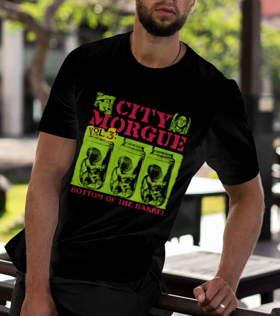 City Morgue Bottom Of The Barrel Green Neon Skeleton Illustrations T-Shirt