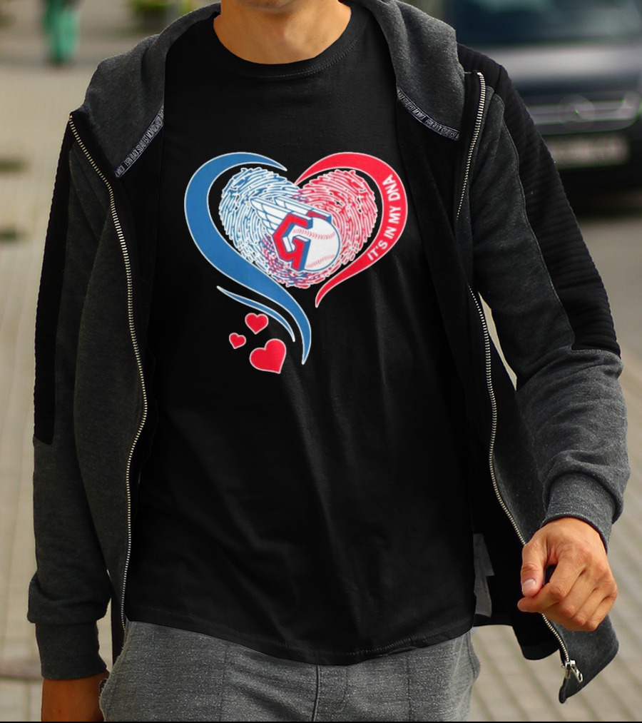Cleveland Guardians It's In My DNA Heart Baseball Fingerprint T-Shirt