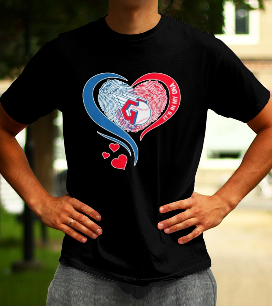 Cleveland Guardians It's In My DNA Heart Baseball Fingerprint T-Shirt