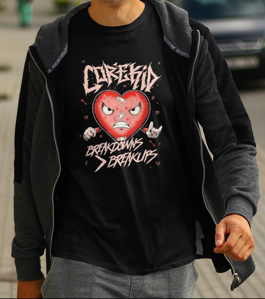 Corekid Breakdowns Breakups Angry Heart With Rock Hand Signs T-Shirt