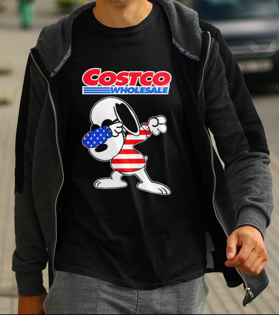 Costco Wholesale Snoopy Dabbing American Flag Stripes And Stars T-Shirt