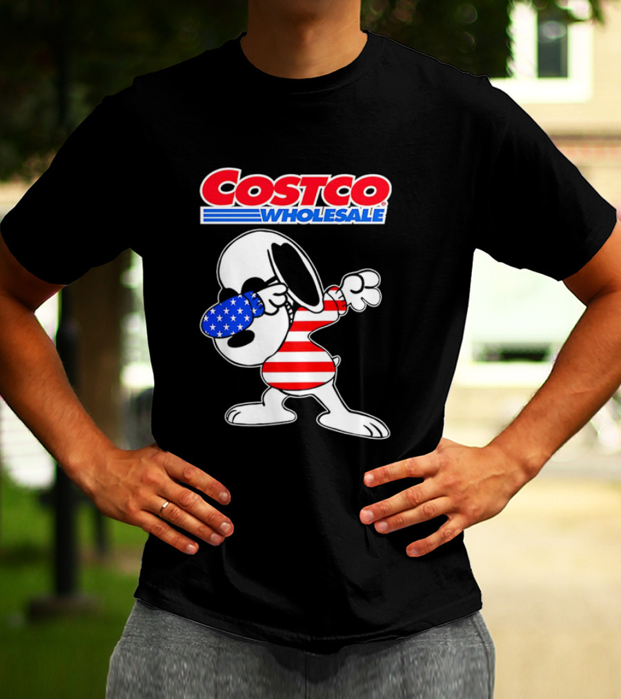 Costco Wholesale Snoopy Dabbing American Flag Stripes And Stars T-Shirt