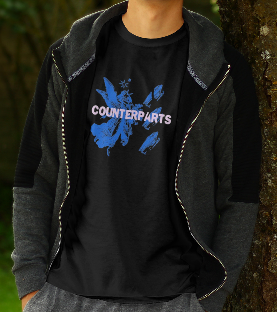Counterparts Angel Eulogy Blue Angelic Figure With Pink Typography T-Shirt