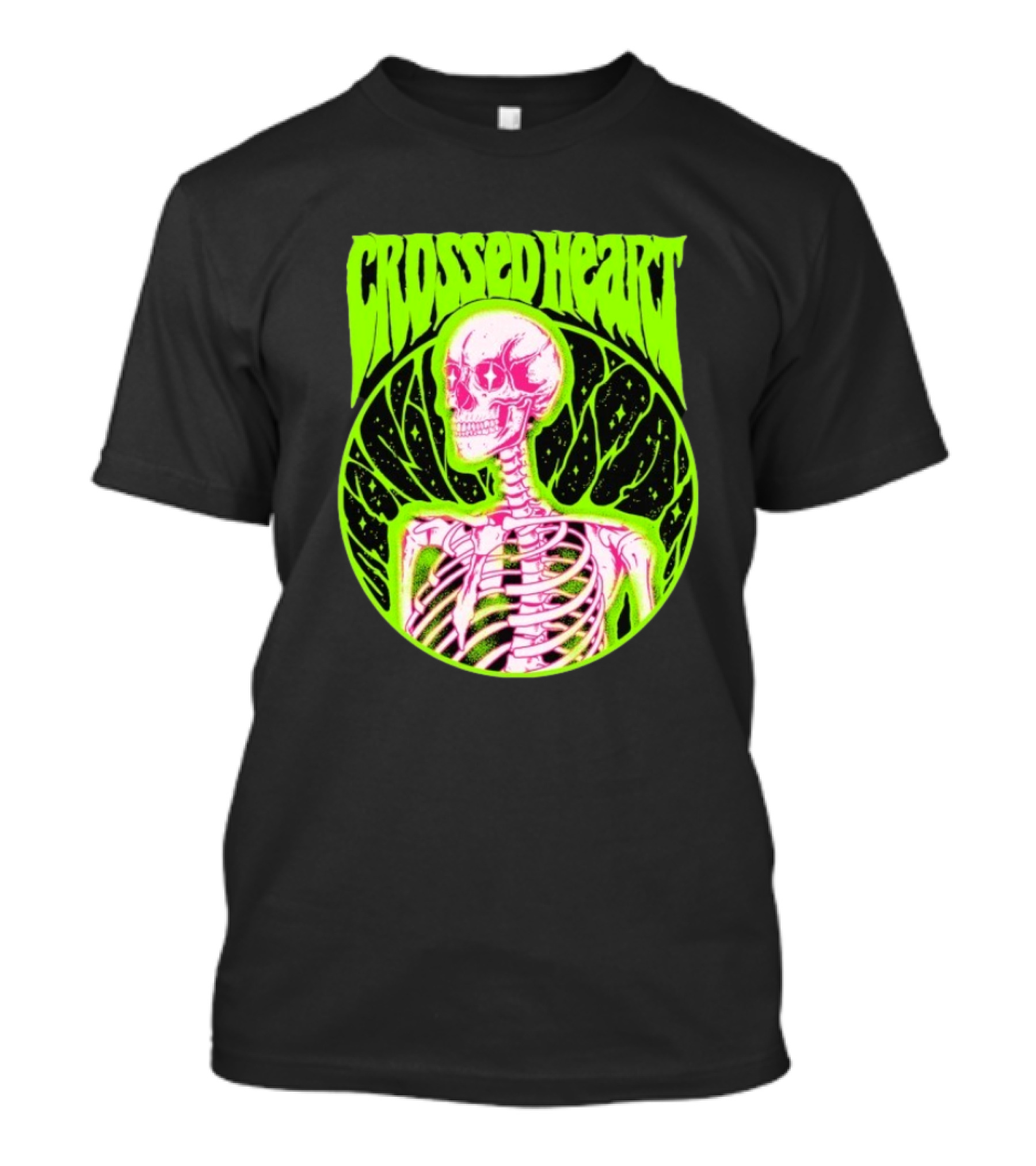 Crossed Heart Skeleton Neon Illustration T-Shirt