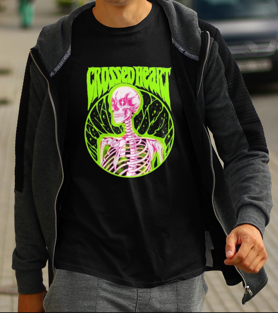 Crossed Heart Skeleton Neon Illustration T-Shirt