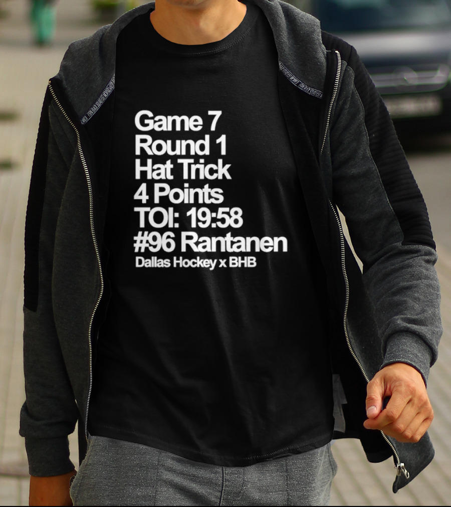 Dallas Hockey Game 7 Round 1 Hat Trick 4 Points TOI 19:58 #96 Rantanen T-Shirt