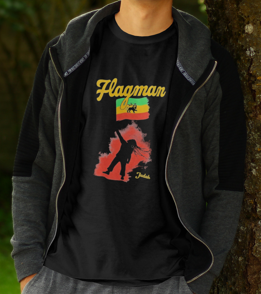 Damian Marley Flagman Judah Reggae Silhouette Red Map Background T-Shirt
