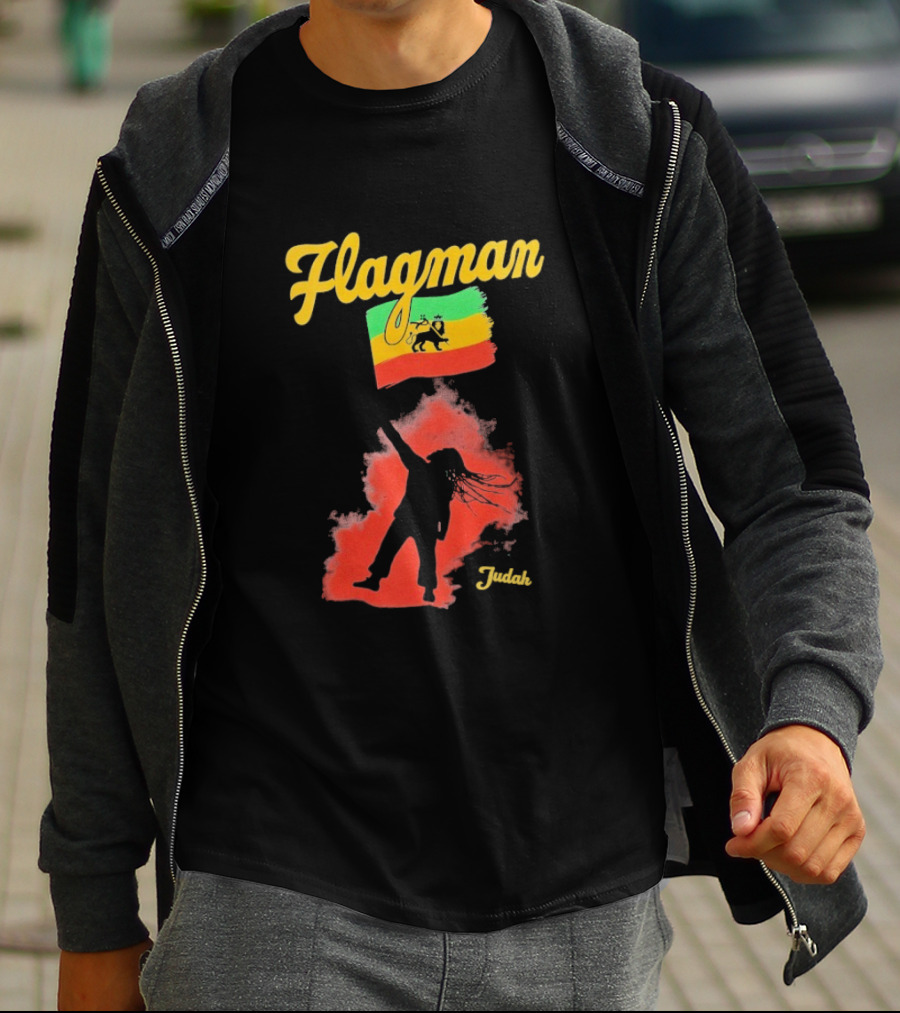 Damian Marley Flagman Judah Reggae Silhouette Red Map Background T-Shirt