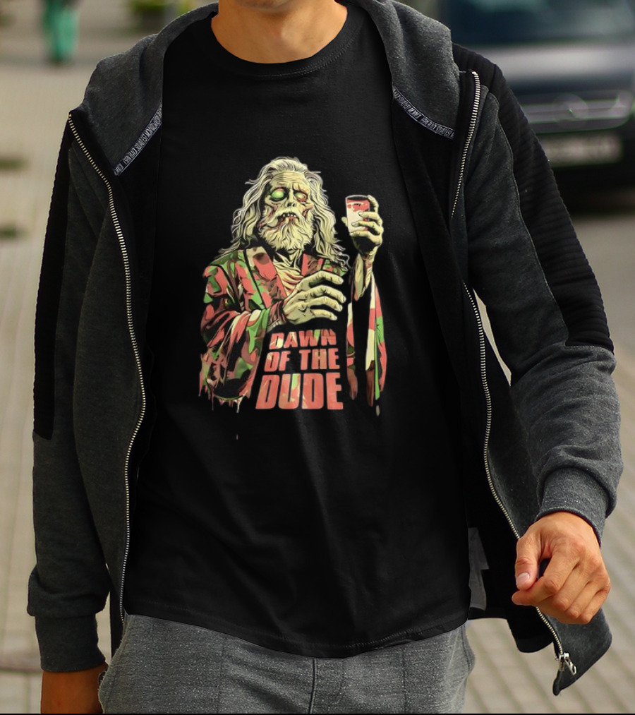 Zombie Dude Camo Robe Holding Drink Zombie Of The Dude T-Shirt