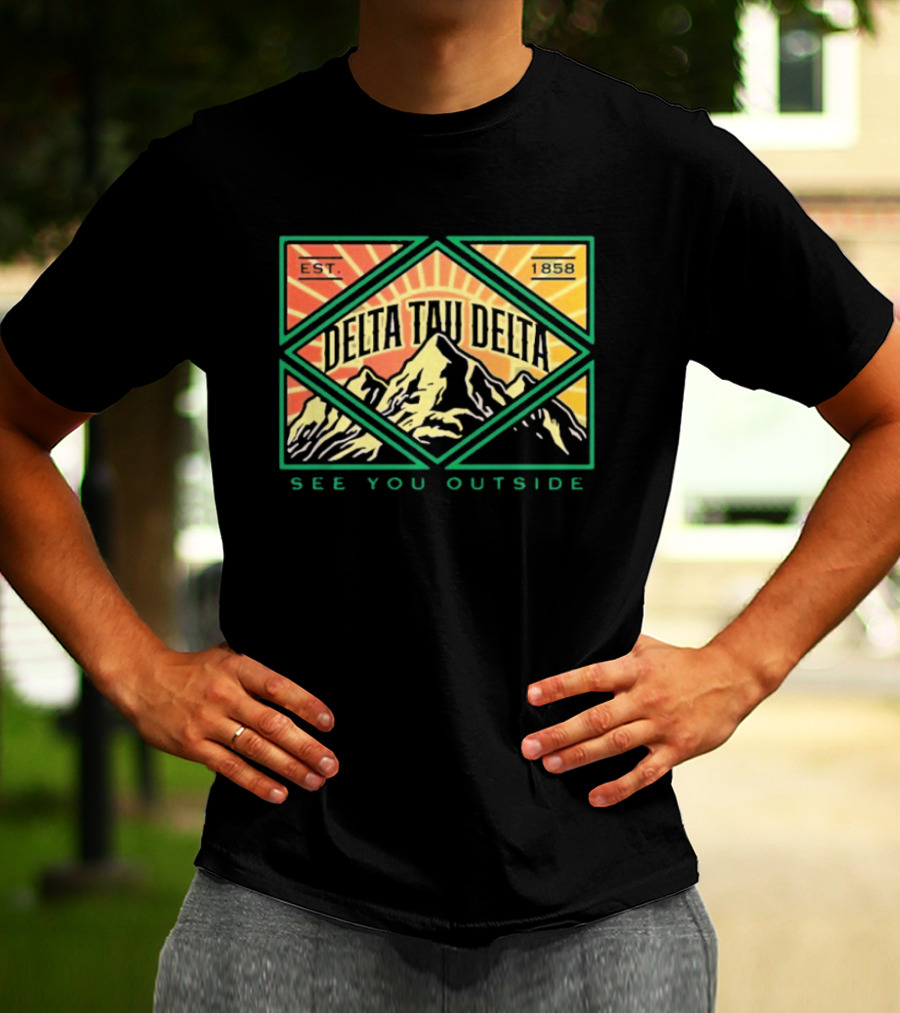 Delta Tau Delta See You Outside 1858 Mountain Sunburst T-Shirt
