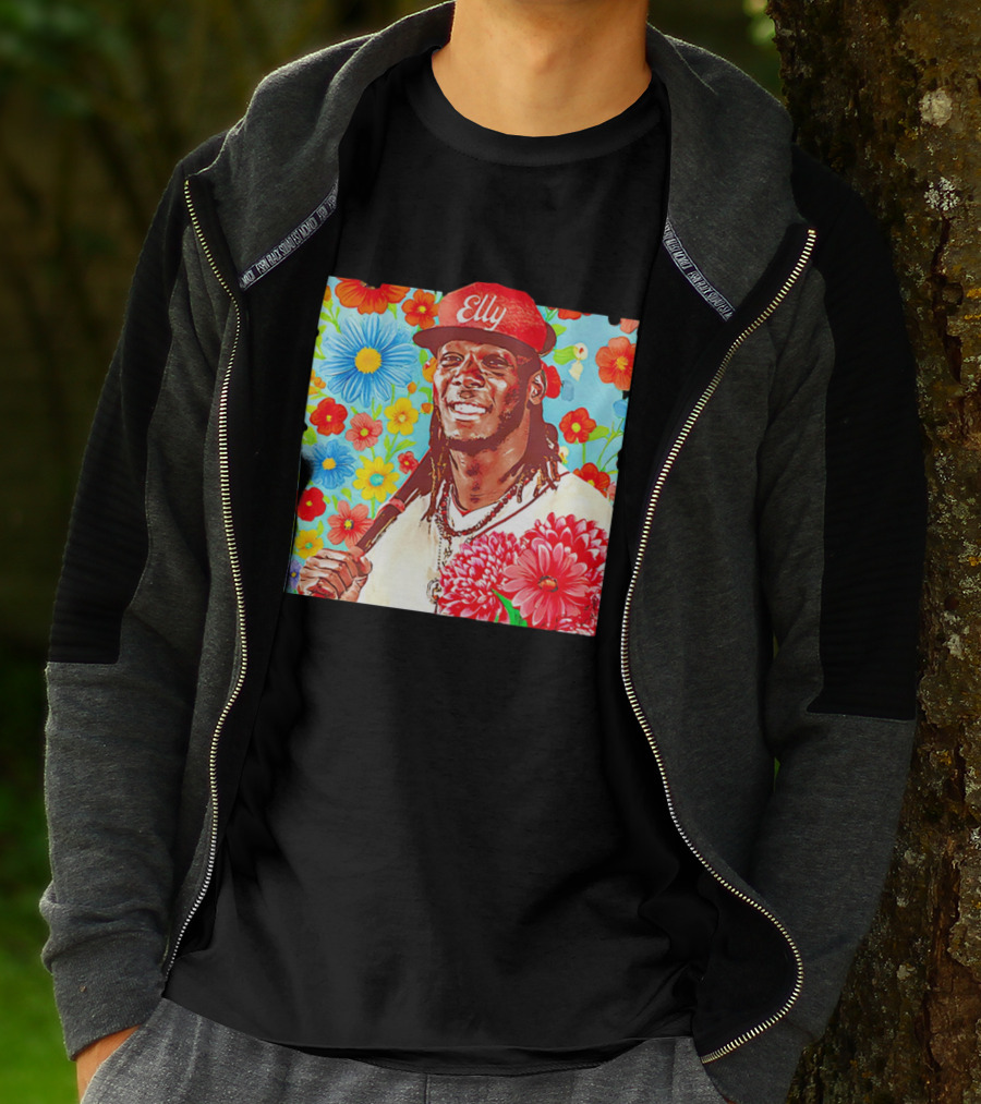 Elly De La Cruz Cincinnati Reds Floral Baseball Imagery T-Shirt
