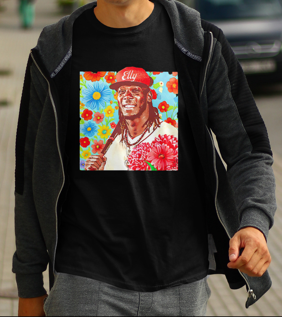 Elly De La Cruz Cincinnati Reds Floral Baseball Imagery T-Shirt