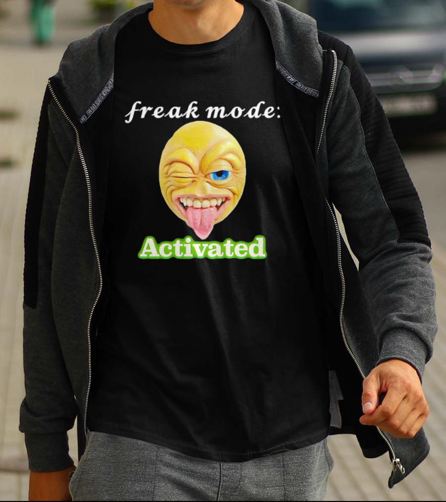 Freak Mode Activated Winking Tongue Out Emoji T-Shirt