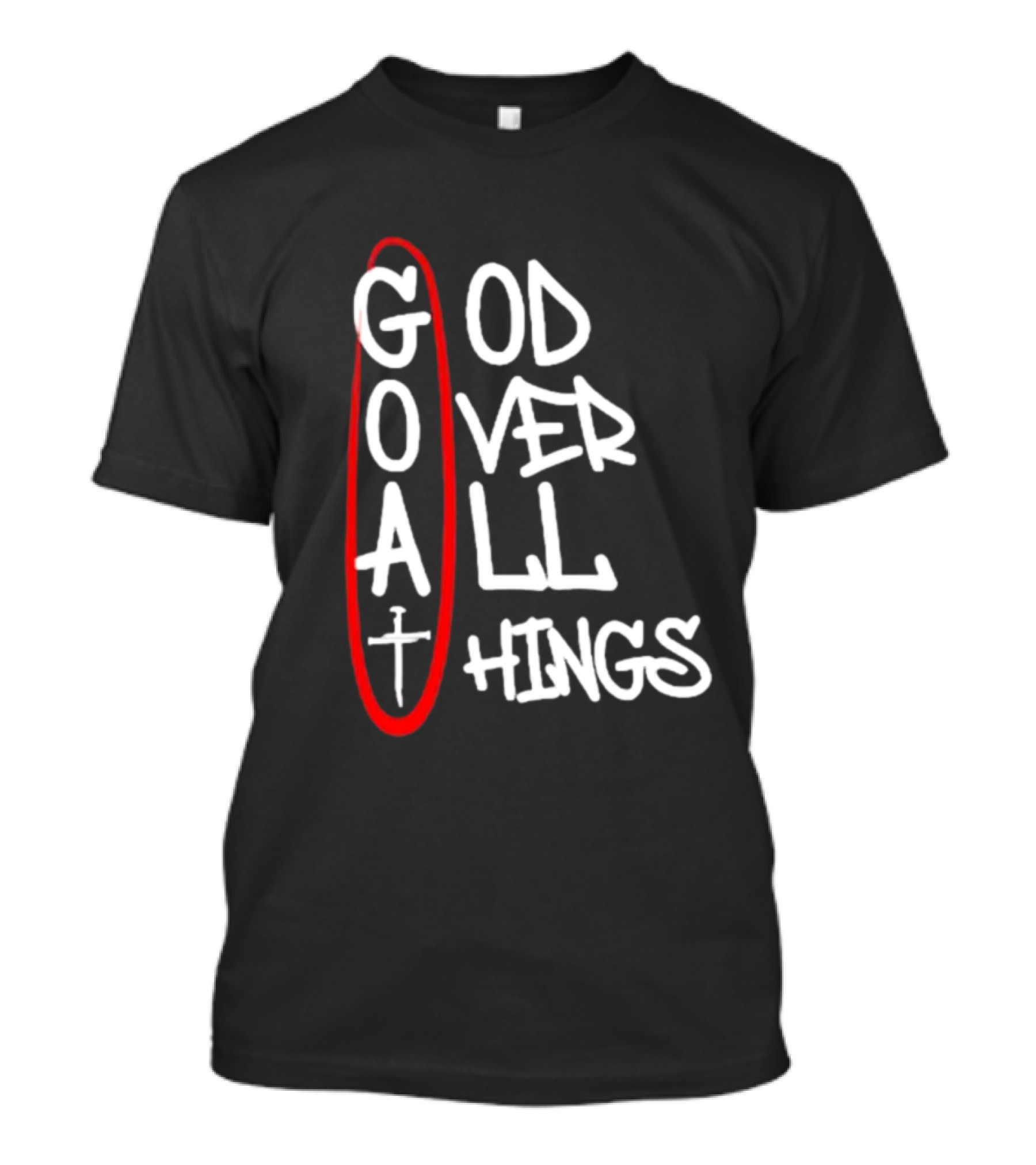 GOAT God Over All Things Sword Cross Graphic Red Oval T-Shirt