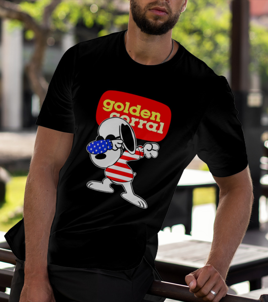Golden Corral Snoopy Dabbing In American Flag Colors T-Shirt