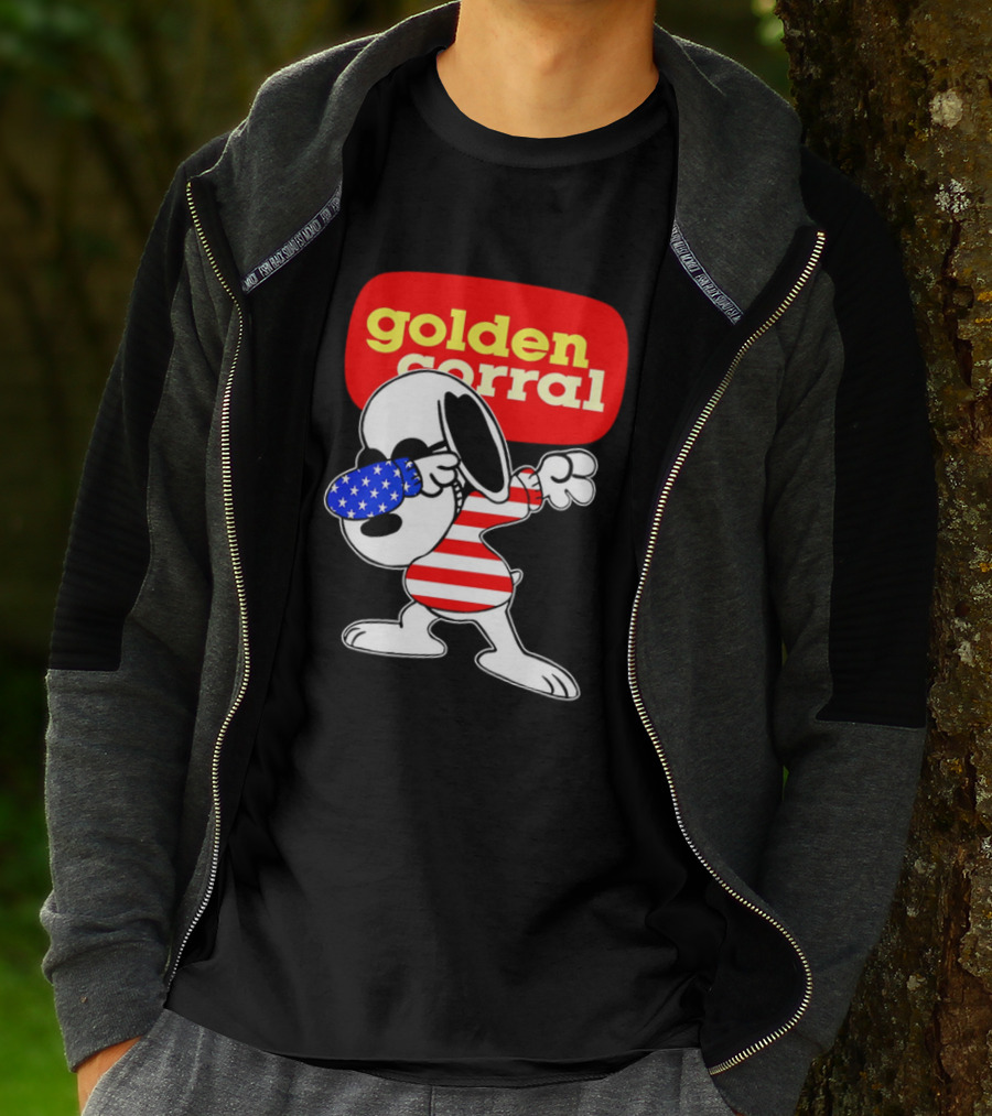 Golden Corral Snoopy Dabbing In American Flag Colors T-Shirt