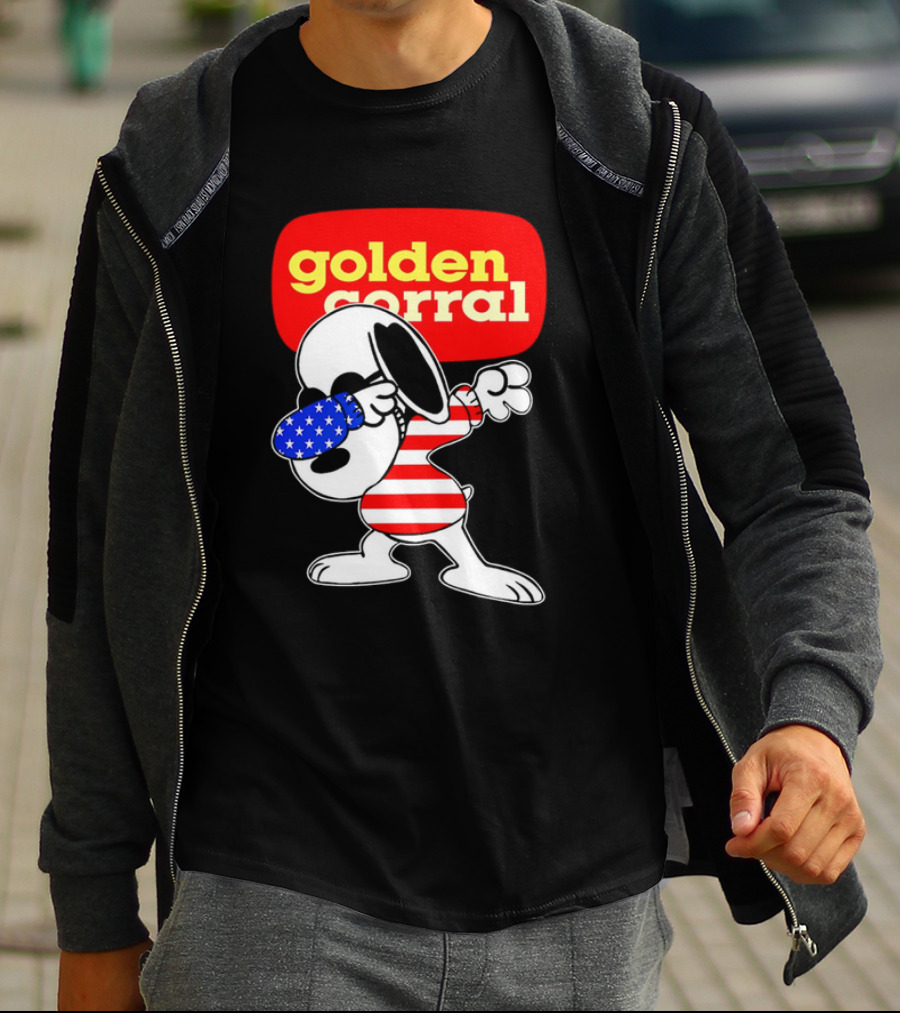 Golden Corral Snoopy Dabbing In American Flag Colors T-Shirt