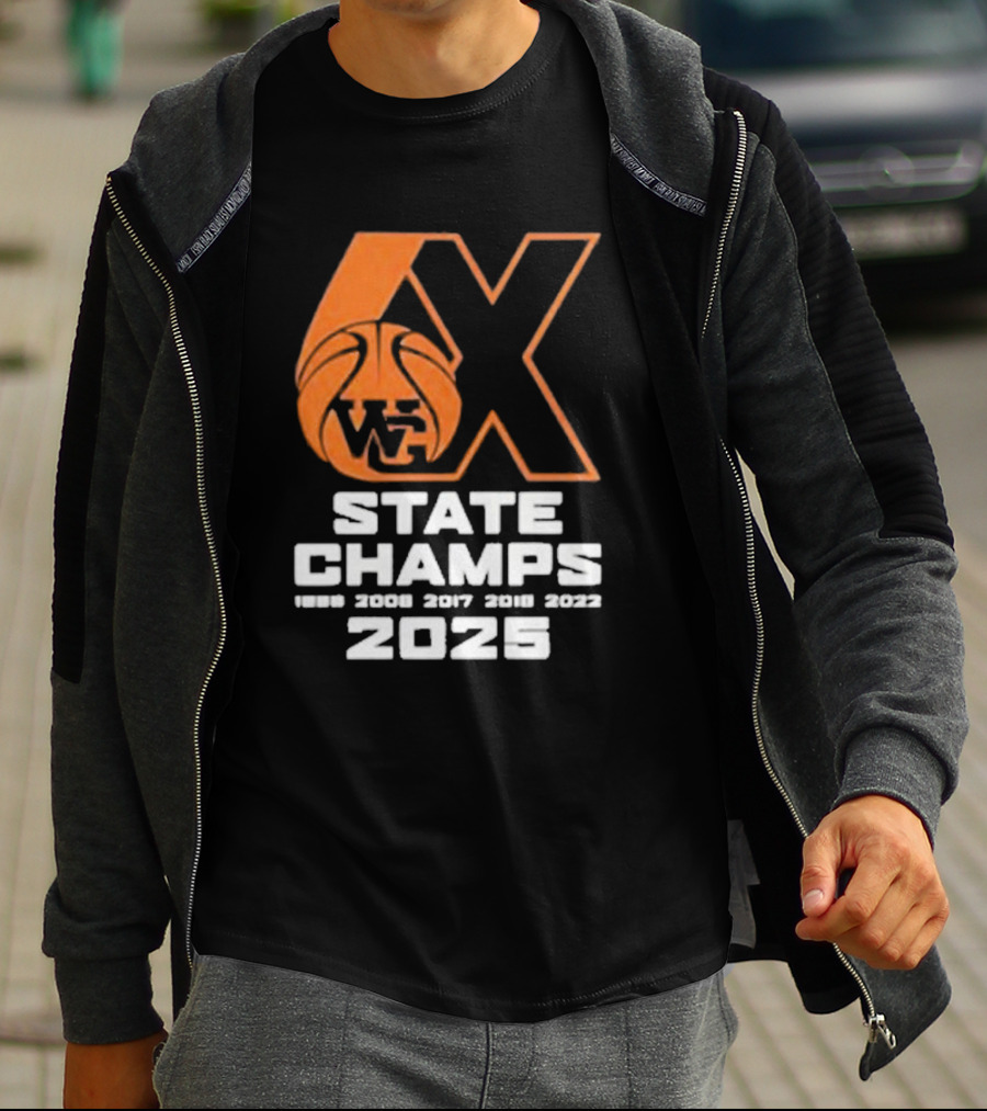 6X WG State Champs 2025 With Basketball Graphic T-Shirt