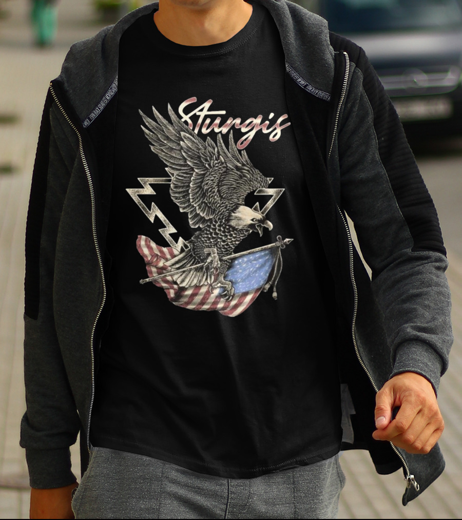 Sturgis 2025 Faded Glory 85th American Eagle Flag Lightning T-Shirt