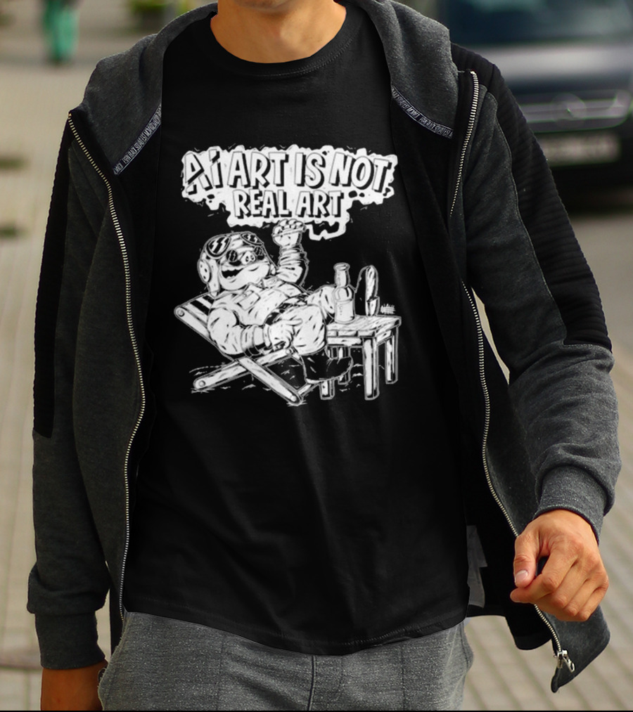 AI Art Is Not Real Art Beach Bear Relaxing Olafh Ace T-Shirt