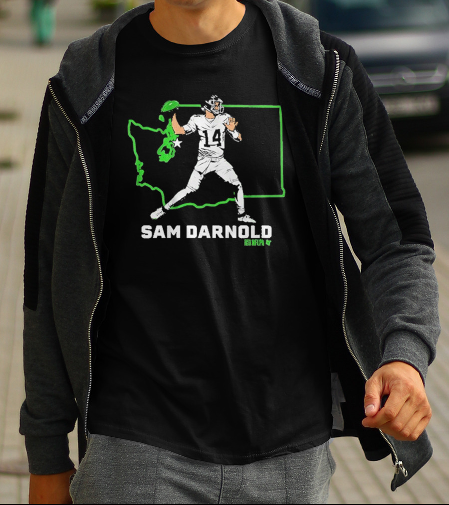 Sam Darnold Number 14 Quarterback Washington State Outline Seattle T-Shirt