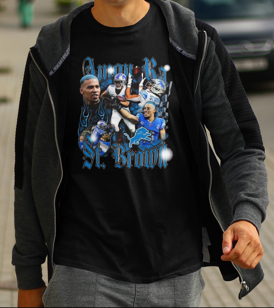 Amon Ra St. Brown Detroit Lions NFL Football Player Dynamic Collage T-Shirt