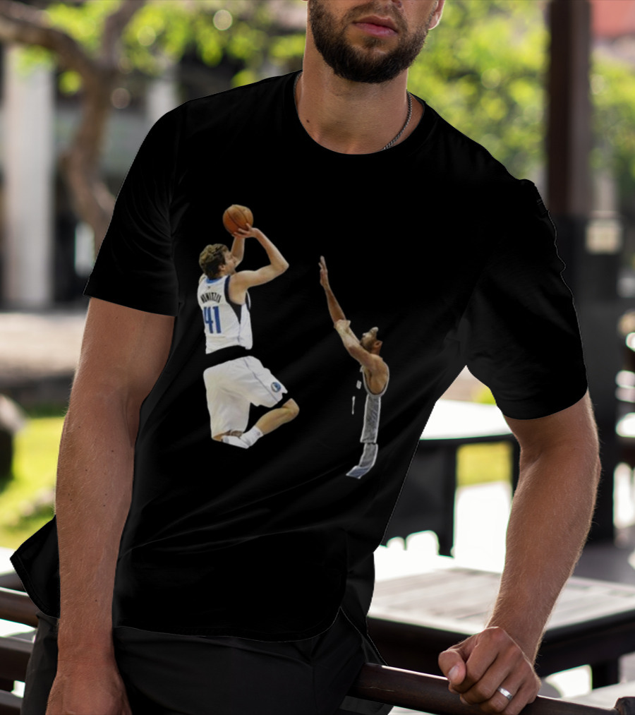 Dirk Nowitzki Fadeaway Jumper Over Tim Duncan NBA Iconic Moment T-Shirt