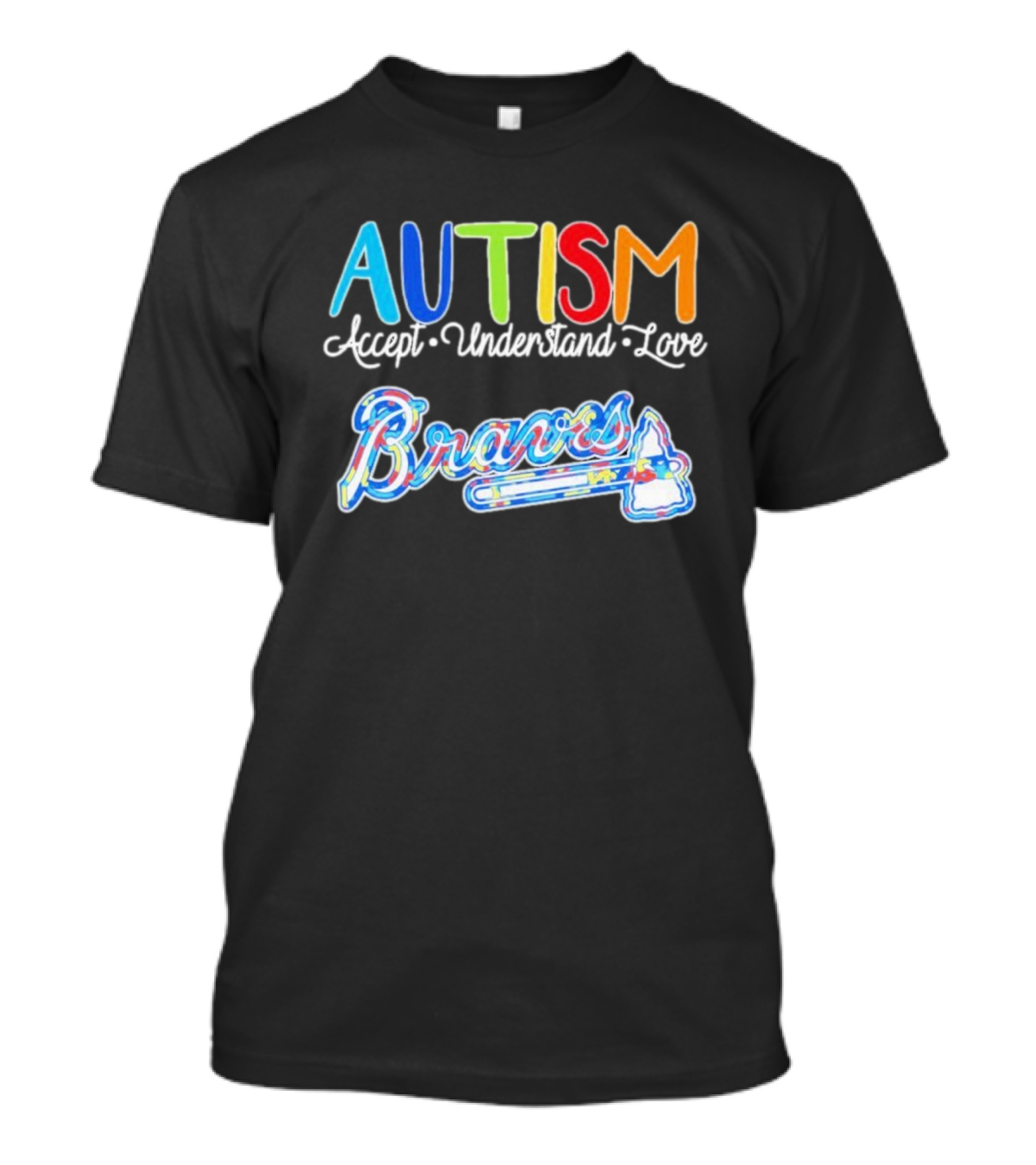 Autism Accept Understand Love Braves Multicolor Text And Baseball Bat Icon T-Shirt