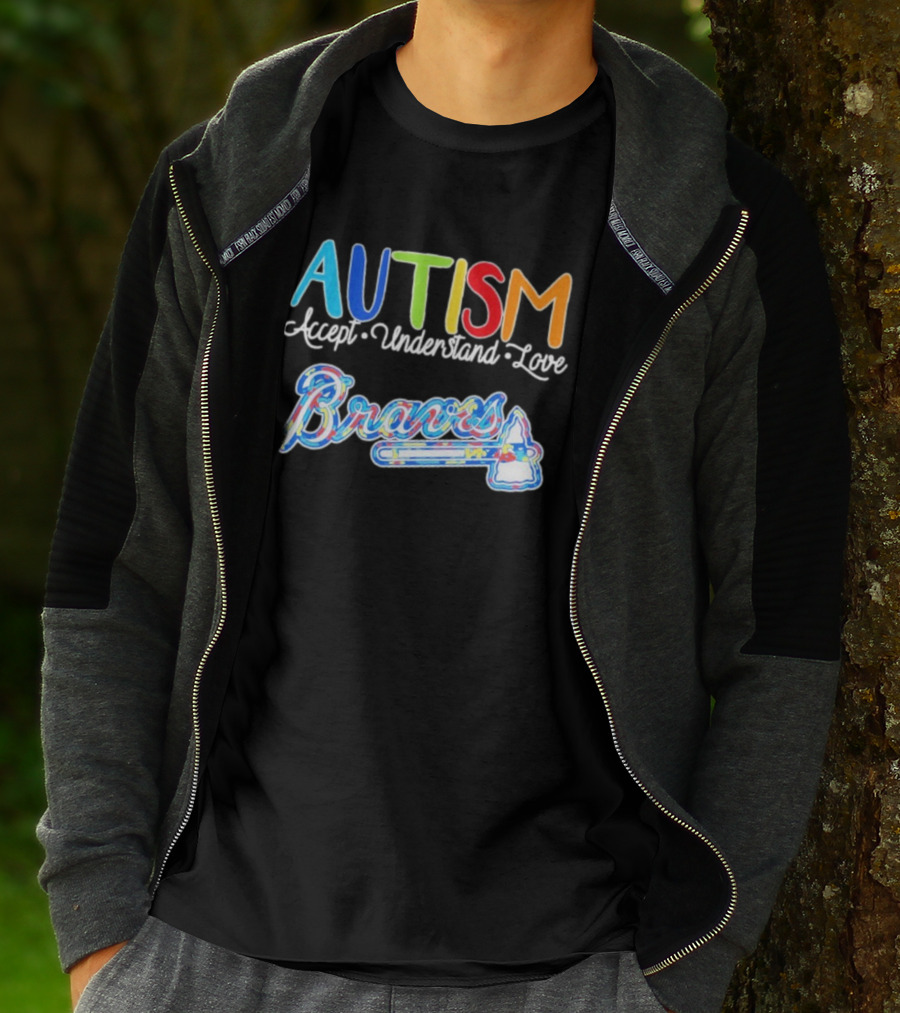 Autism Accept Understand Love Braves Multicolor Text And Baseball Bat Icon T-Shirt