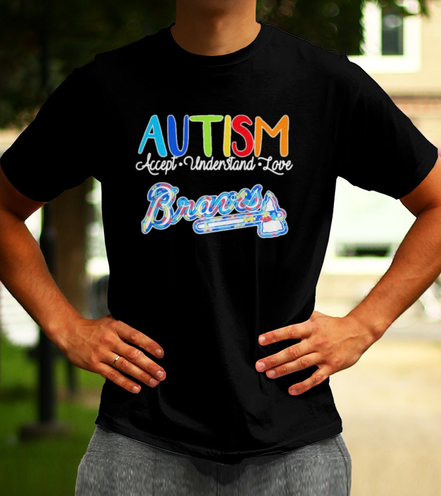 Autism Accept Understand Love Braves Multicolor Text And Baseball Bat Icon T-Shirt