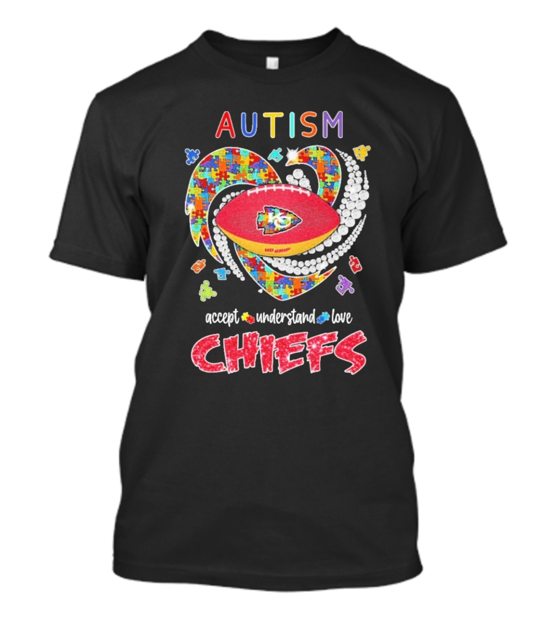 Autism Accept Understand Love Kansas City Chiefs Puzzle Heart T-Shirt