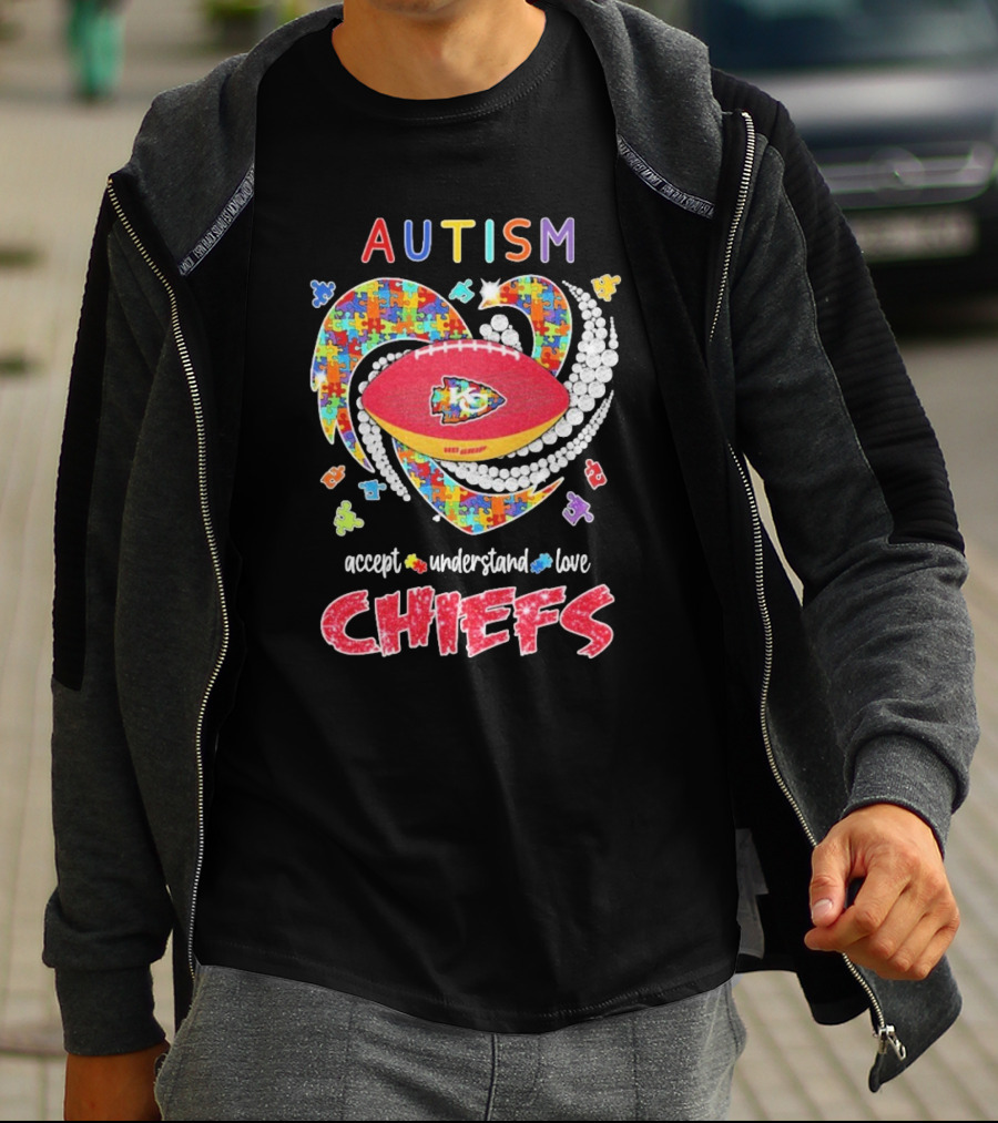 Autism Accept Understand Love Kansas City Chiefs Puzzle Heart T-Shirt