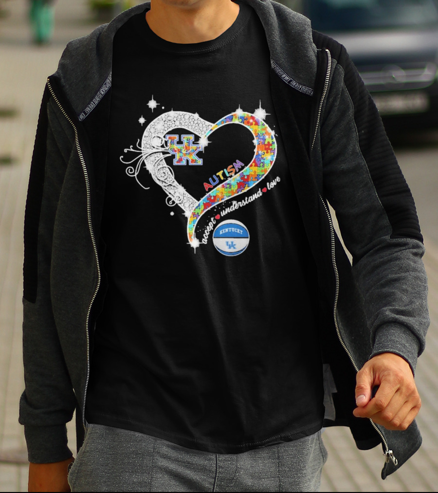 Autism Accept Understand Love Puzzle Heart Kentucky Wildcats UK Basketball T-Shirt