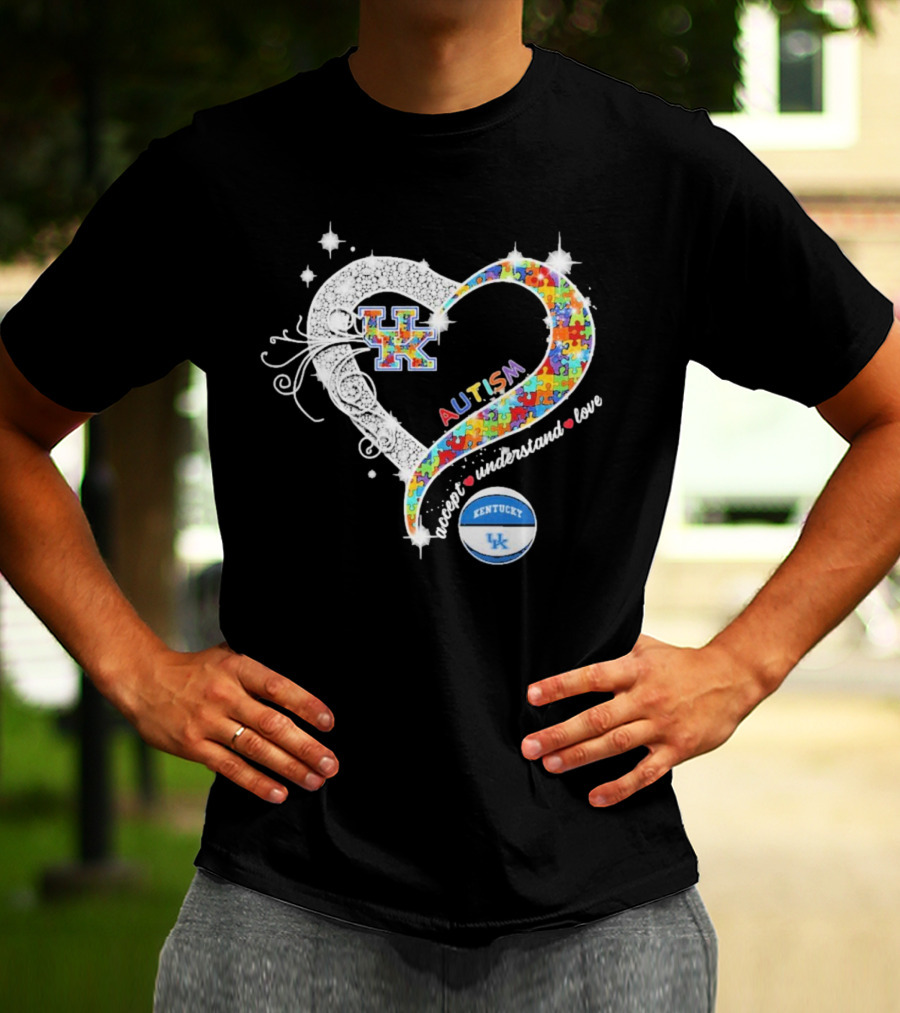 Autism Accept Understand Love Puzzle Heart Kentucky Wildcats UK Basketball T-Shirt
