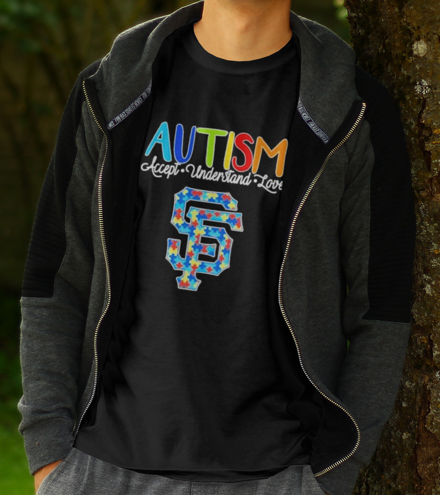 AUTISM Accept Understand Love San Francisco Giants Puzzle Pattern T-Shirt