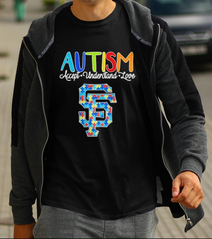 AUTISM Accept Understand Love San Francisco Giants Puzzle Pattern T-Shirt