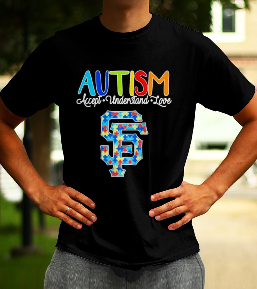 AUTISM Accept Understand Love San Francisco Giants Puzzle Pattern T-Shirt