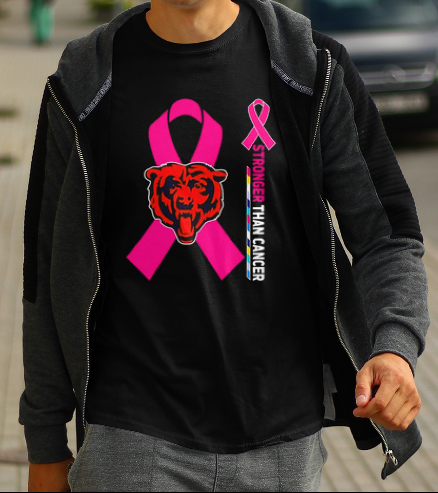 Chicago Bears Pink Ribbon Stronger Than Cancer Awareness T-Shirt
