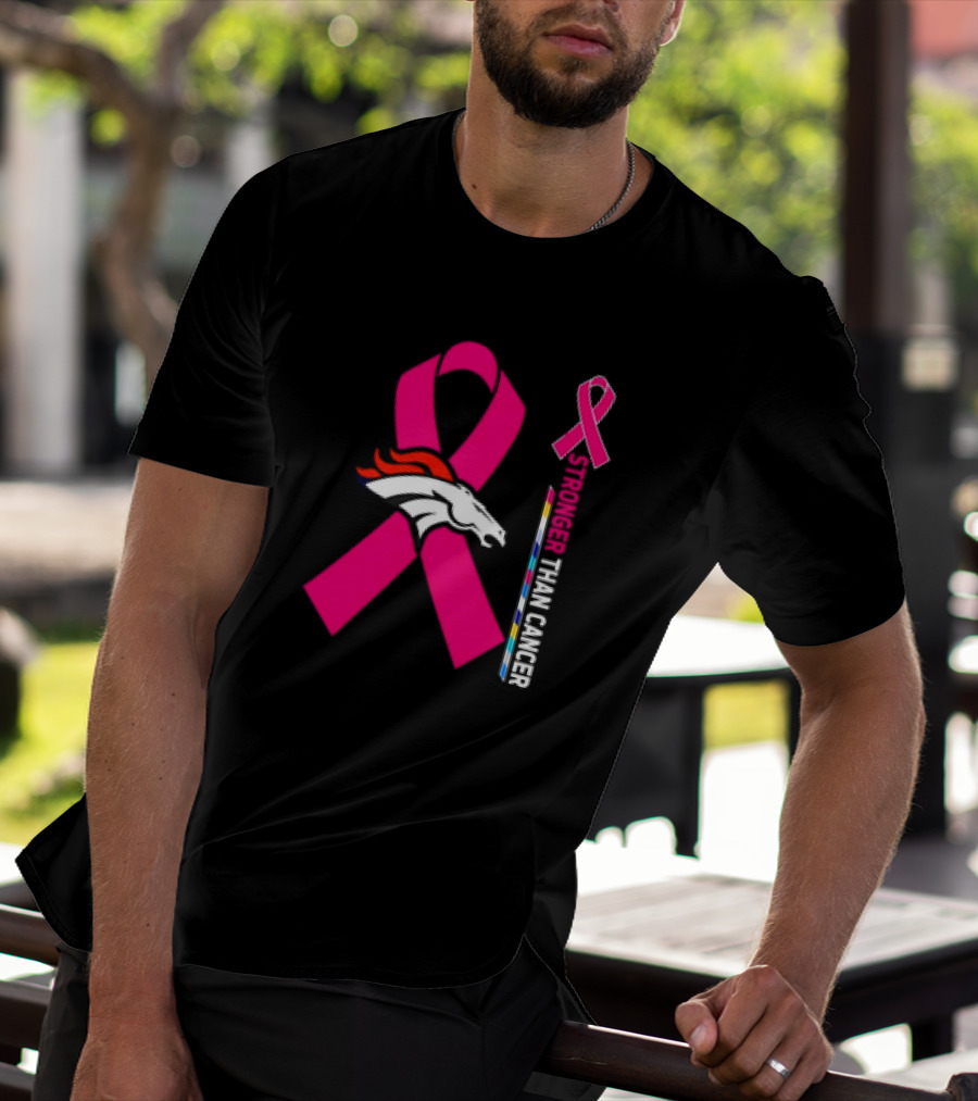Denver Broncos Pink Ribbon Stronger Than Cancer Awareness T-Shirt
