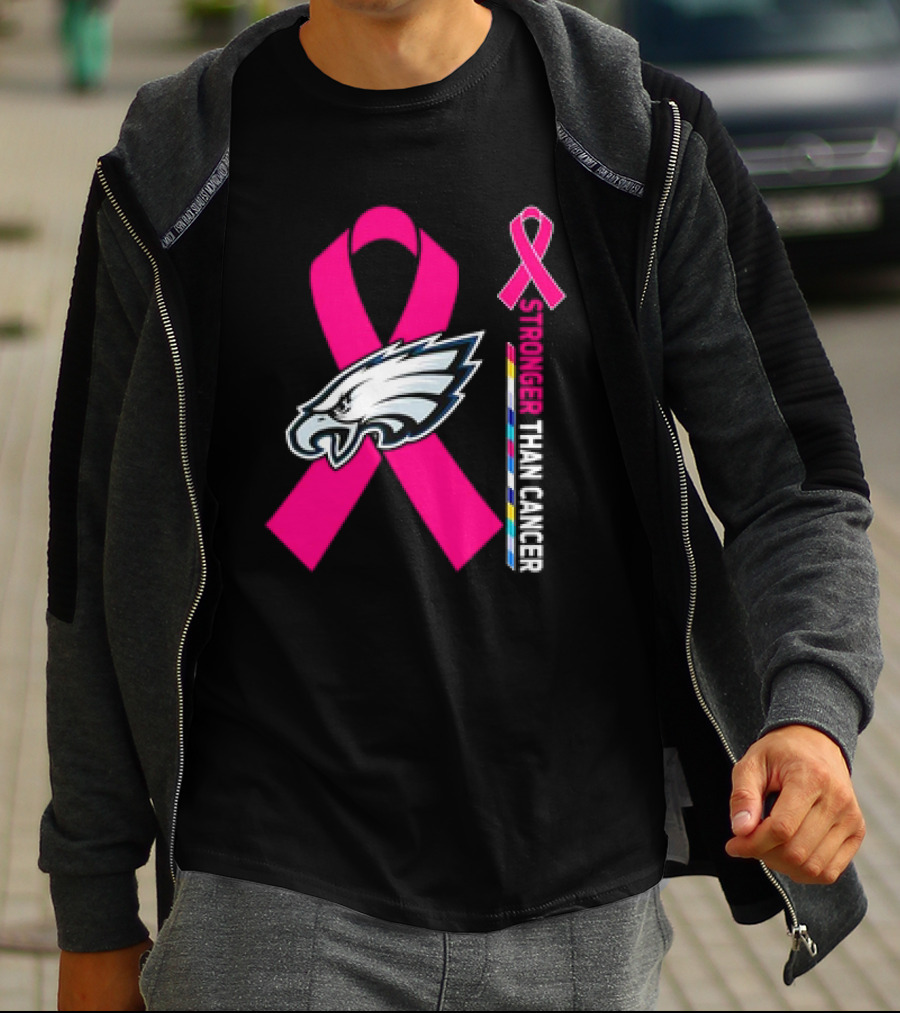 Philadelphia Eagles Breast Cancer Awareness Stronger Than Cancer Ribbon T-Shirt