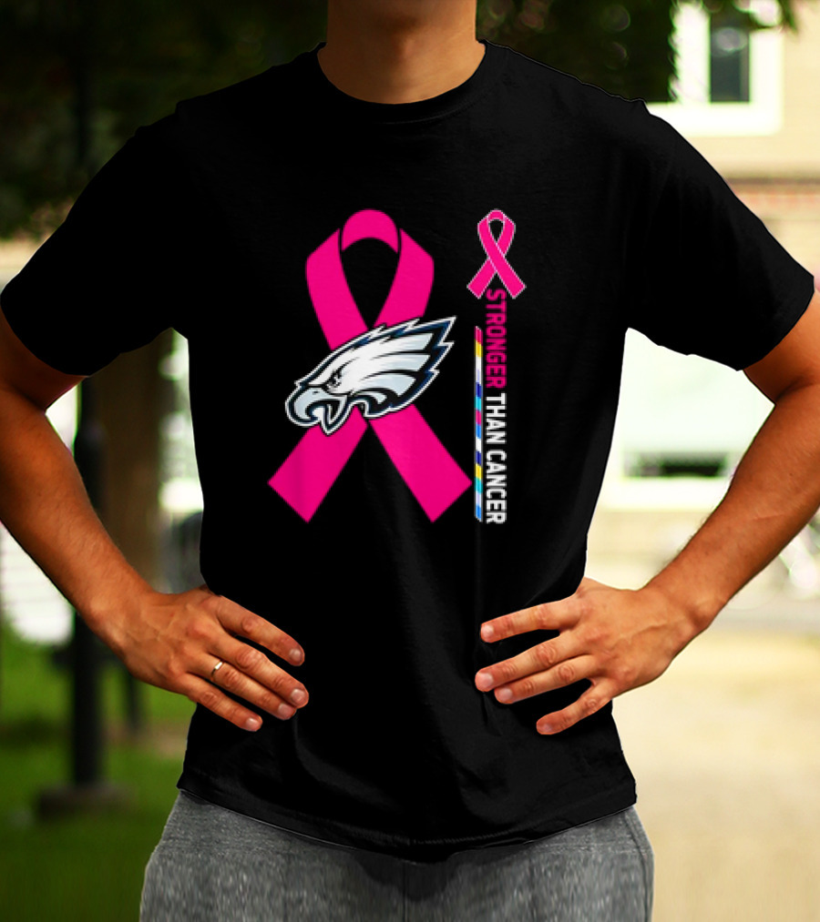Philadelphia Eagles Breast Cancer Awareness Stronger Than Cancer Ribbon T-Shirt