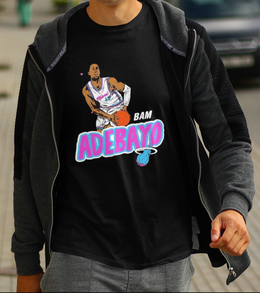 Bam Adebayo Miami Heat Retro Style Caricature With Basketball T-Shirt