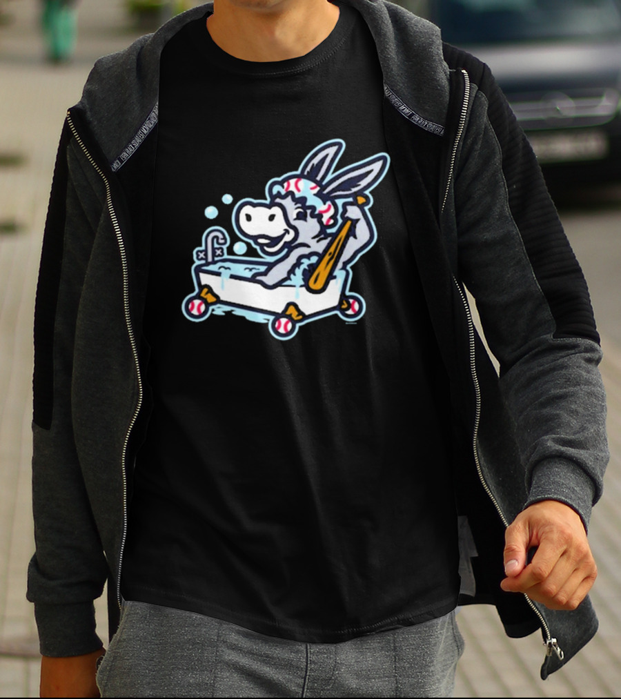 Binghamton Bathtub Donkeys Riding Bathtub Baseball Bats Binghamton Rumble Ponies T-Shirt