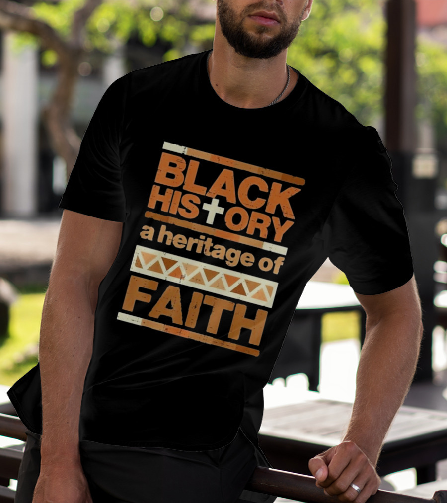 Black History Cross Heritage Of Faith African Pattern T-Shirt