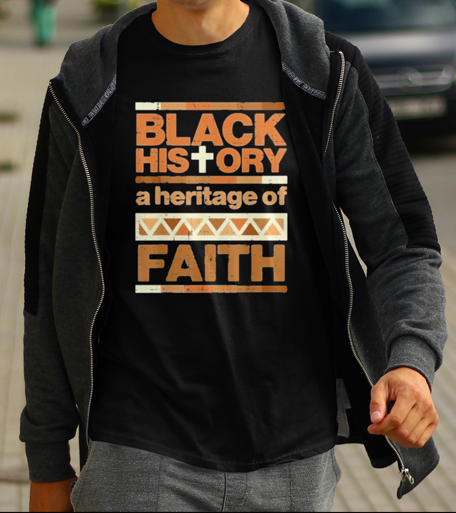 Black History Cross Heritage Of Faith African Pattern T-Shirt