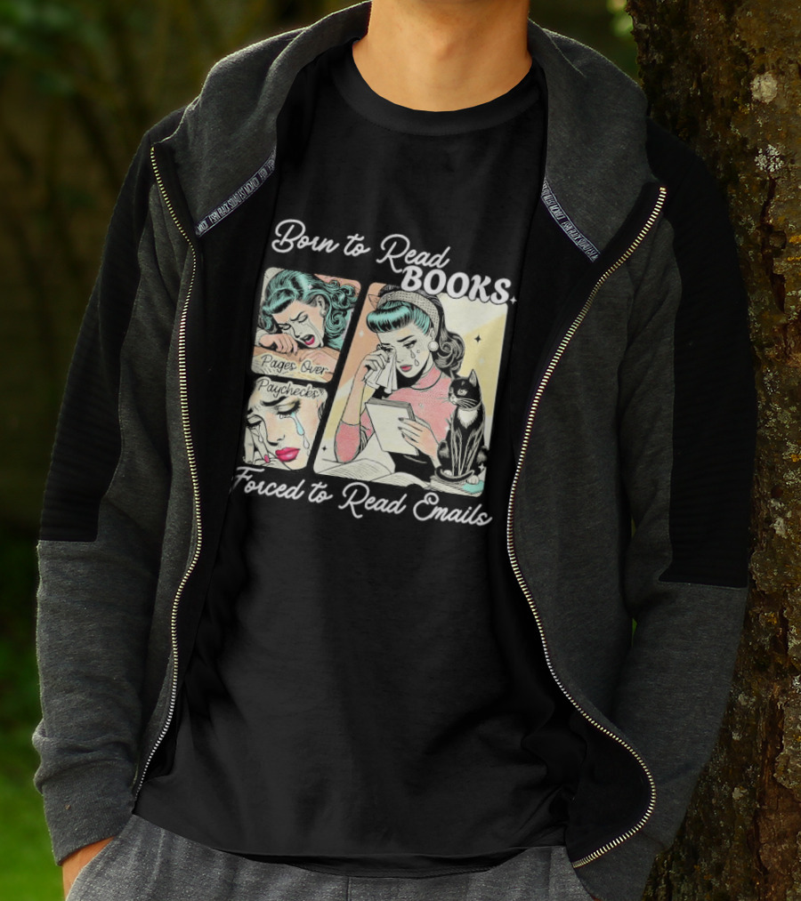Born To Read Books Forced To Read Emails Retro Comic Style 2025 T-Shirt