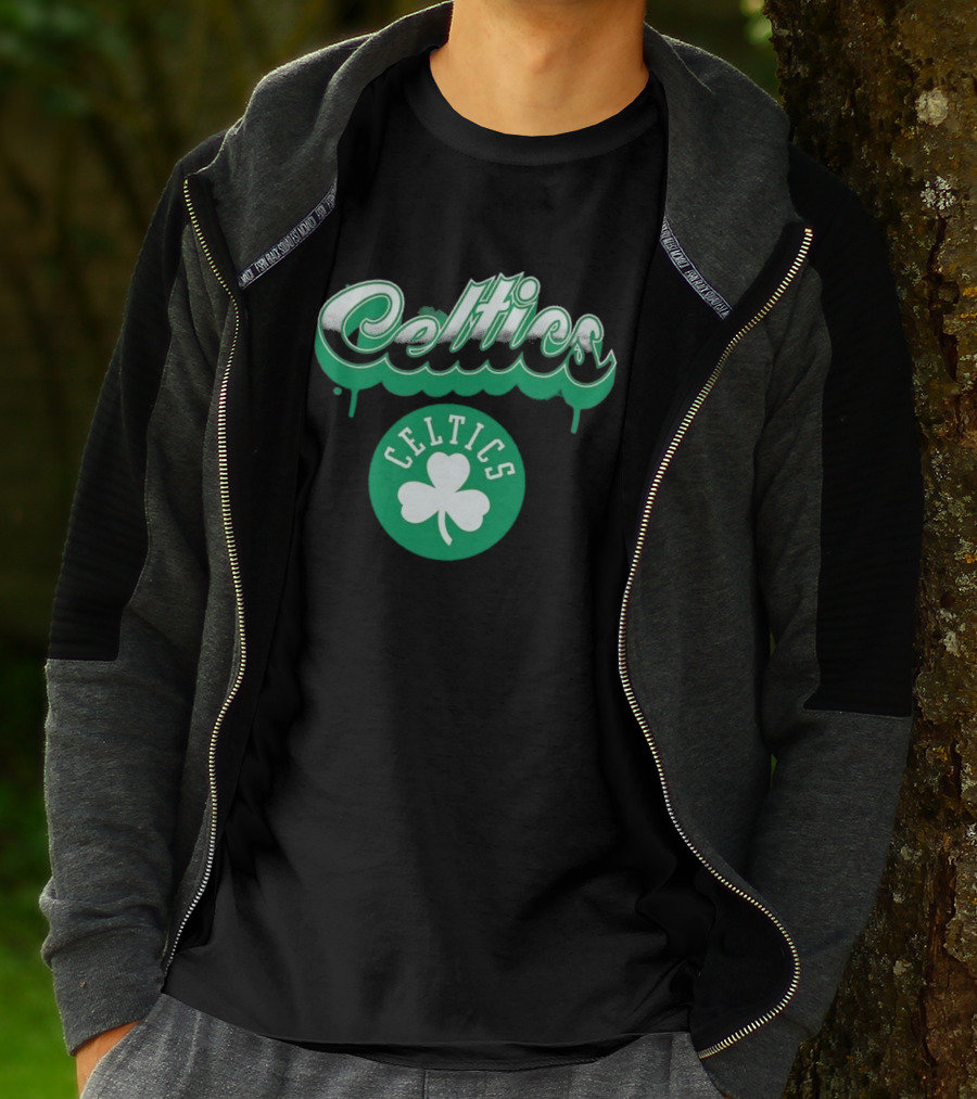 Boston Celtics Bubbly Script Green Clover Emblem T-Shirt